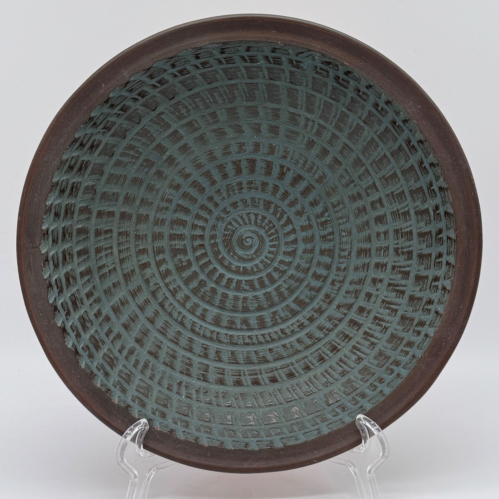 Vintage West German Pottery Handarbeit Spiral Carved Sgraffito Wall Bowl 10