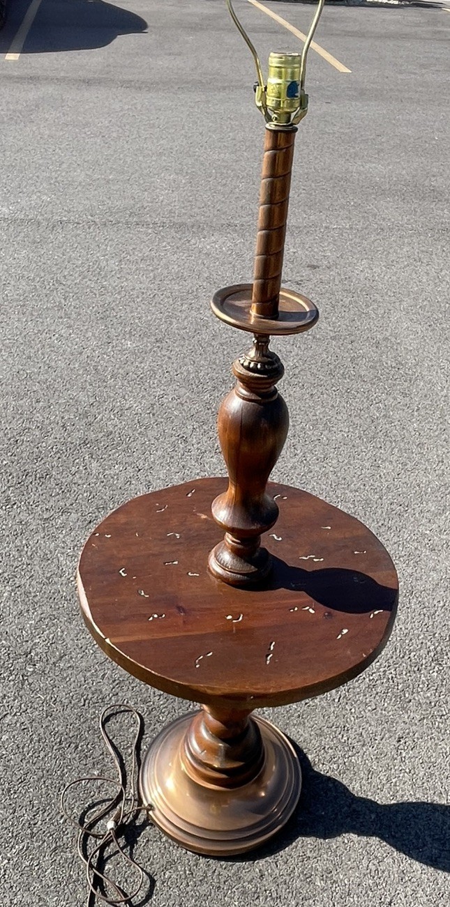 Vintage Mid Century Modern MCM Floor Lamp Wood W/Metal Details Side Table Vintage Mid Century Modern MCM Floor Lamp Wood W/Metal Details Side Table
