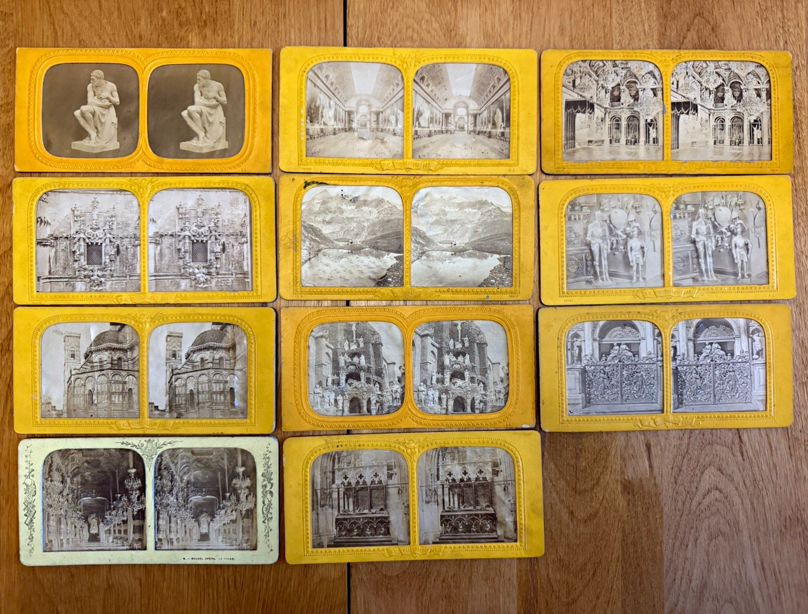 Lot of 11 Antique French Tissue Stereoviews - French scenes and statuary