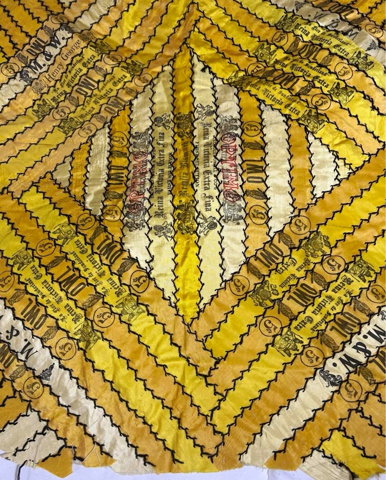 Henry George Cigars Tobacco Silk Patchwork Quilt/Blanket 5¢ Vintage Yellow Henry George Cigars Tobacco Silk Patchwork Quilt/Blanket 5¢ Vintage Yellow