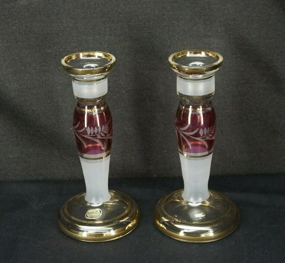 Rare SUPERB Pair VINTAGE “BOHEMIA” CUT TO CLEAR GLASS CANDLESTICKS CZECH Rare SUPERB Pair VINTAGE “BOHEMIA” CUT TO CLEAR GLASS CANDLESTICKS CZECH