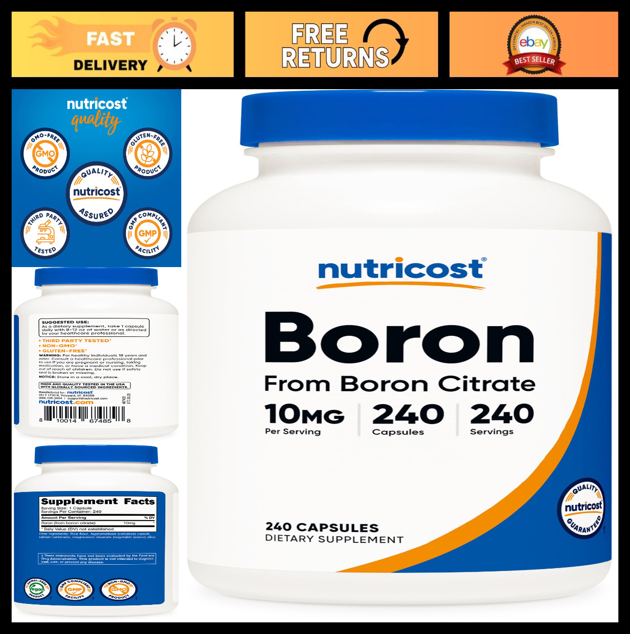 Nutricost Boron Capsules 10mg, 240 Vegetarian Capsules, Gluten Free Nutricost Boron Capsules 10mg, 240 Vegetarian Capsules, Gluten Free