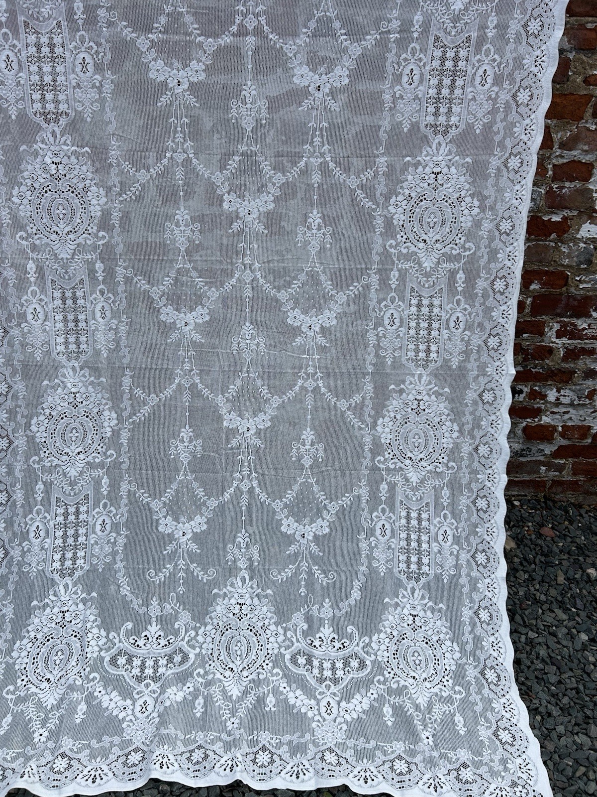 Antique Original Design White Cotton Scottish lace panel 58”/120” Readymade