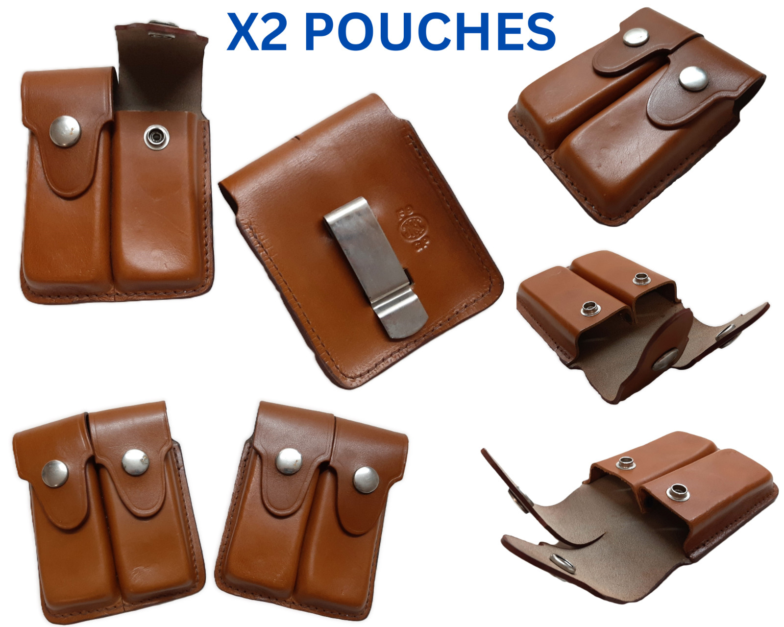 FN Ammo Pouches Leather U.S F9 GP Magazine Clip / Belt Clip Twin Mag Holders X2