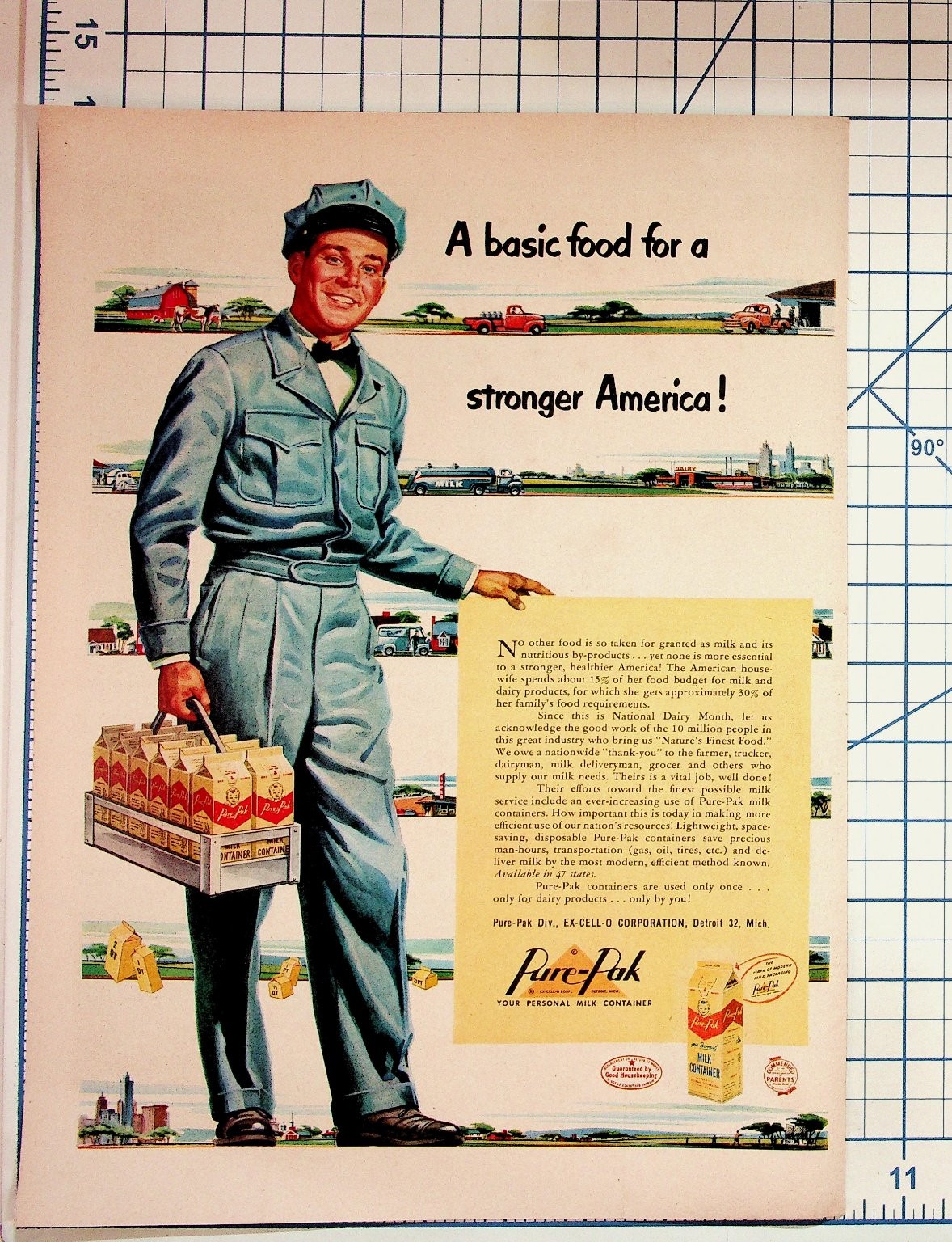 Vintage 1950s Pure-Pak Milkman Print Ad Dairy America Ex-Cell-O Detroit