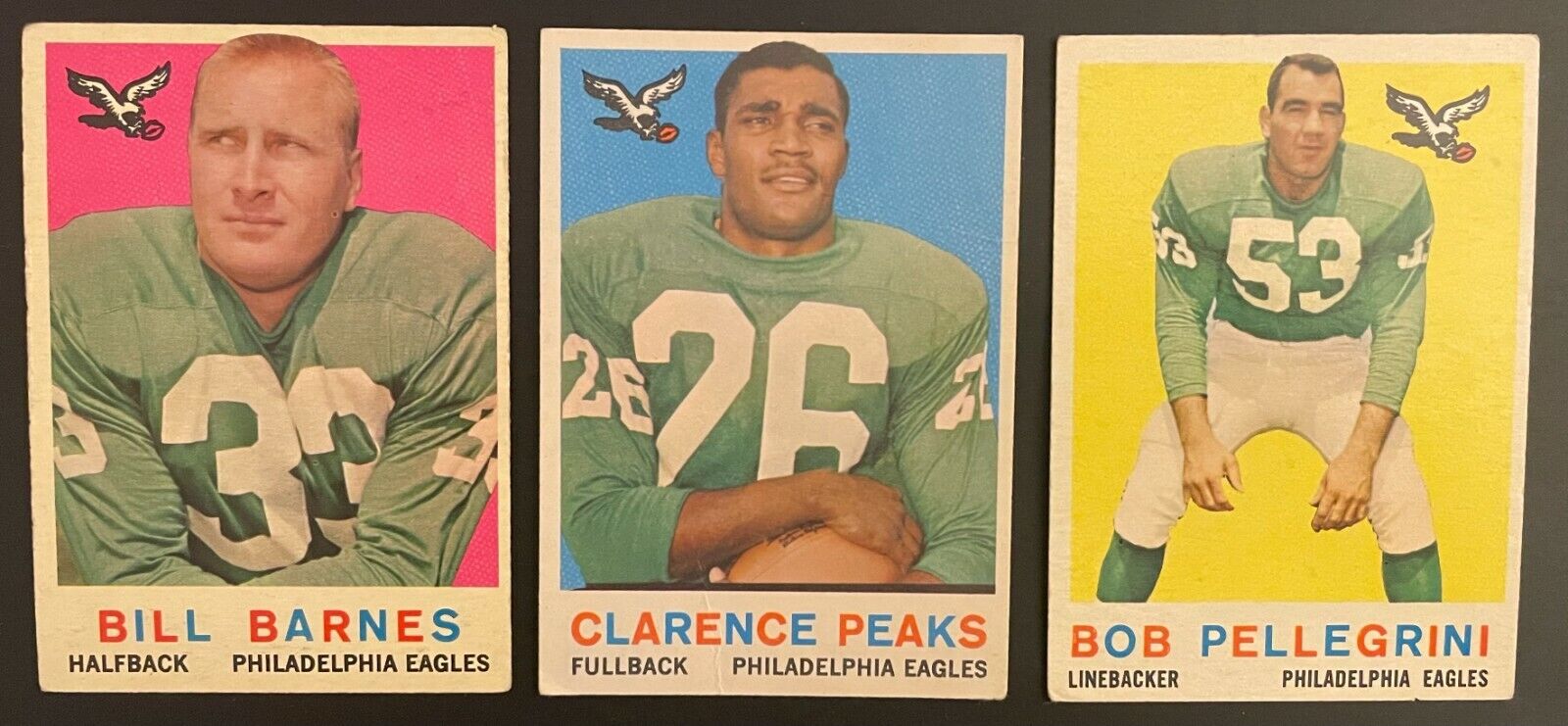 1959 Topps Philadelphia Eagles-Barnes, Peaks, Pellegrini