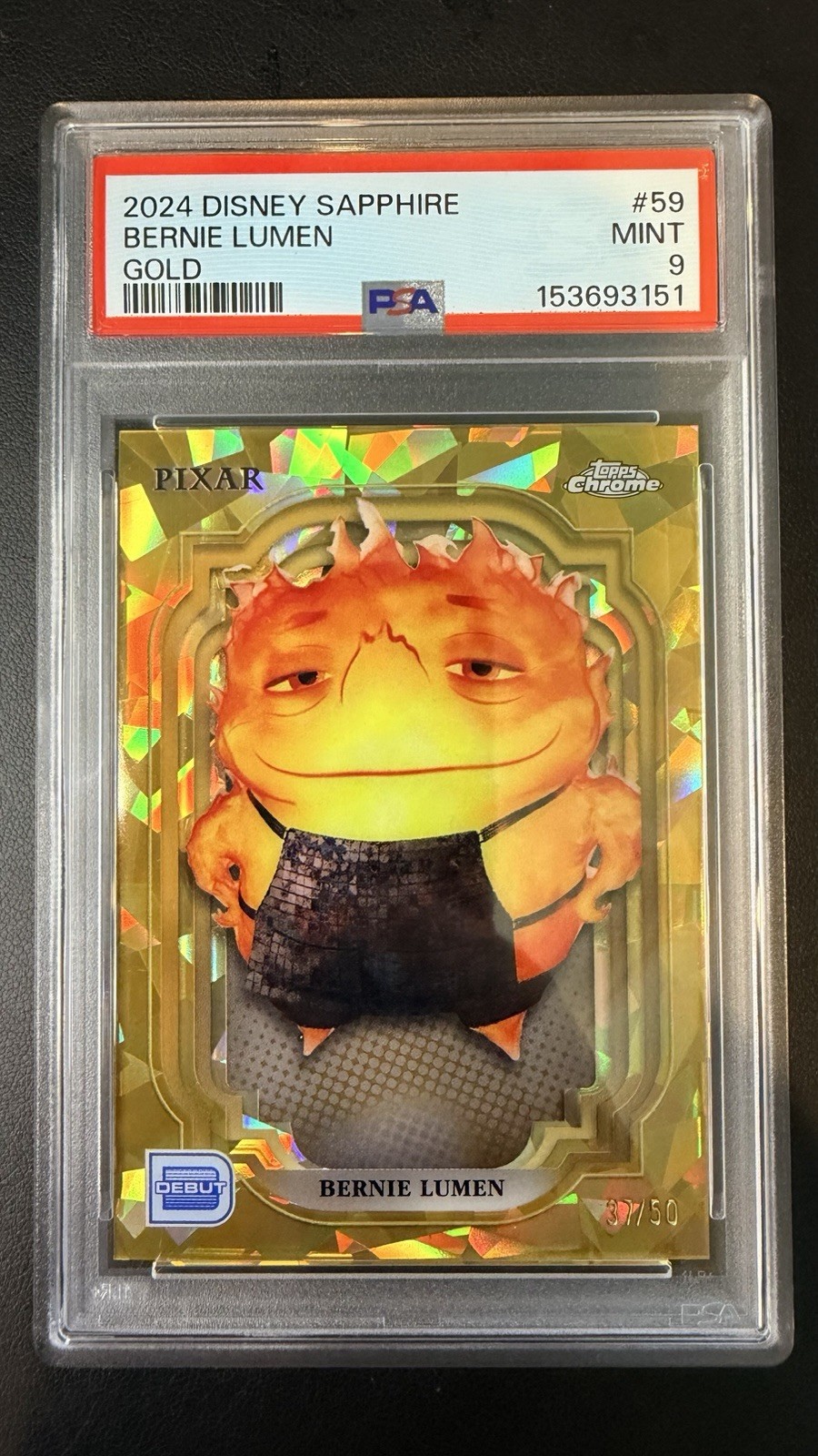 2024 Topps Chrome Disney Sapphire Bernie Lumen Gold /50 Elemental psa 9 2024 Topps Chrome Disney Sapphire Bernie Lumen Gold /50 Elemental psa 9