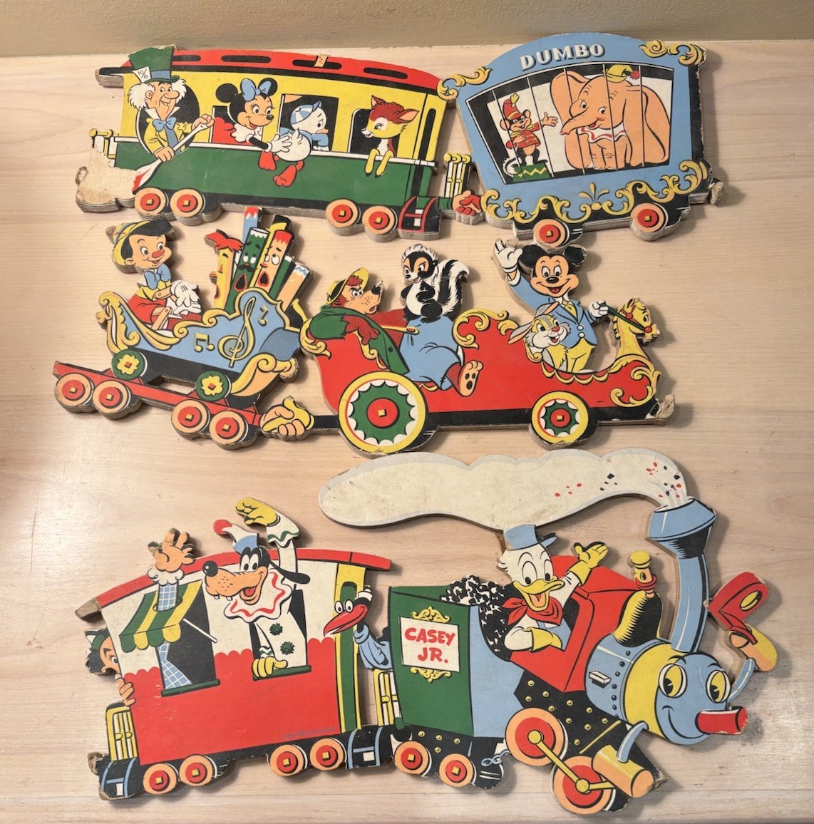 Walt Disney Casey Jr. Train Wall Hanging Decoration 1950s 3 Pieces Walt Disney Casey Jr. Train Wall Hanging Decoration 1950s 3 Pieces