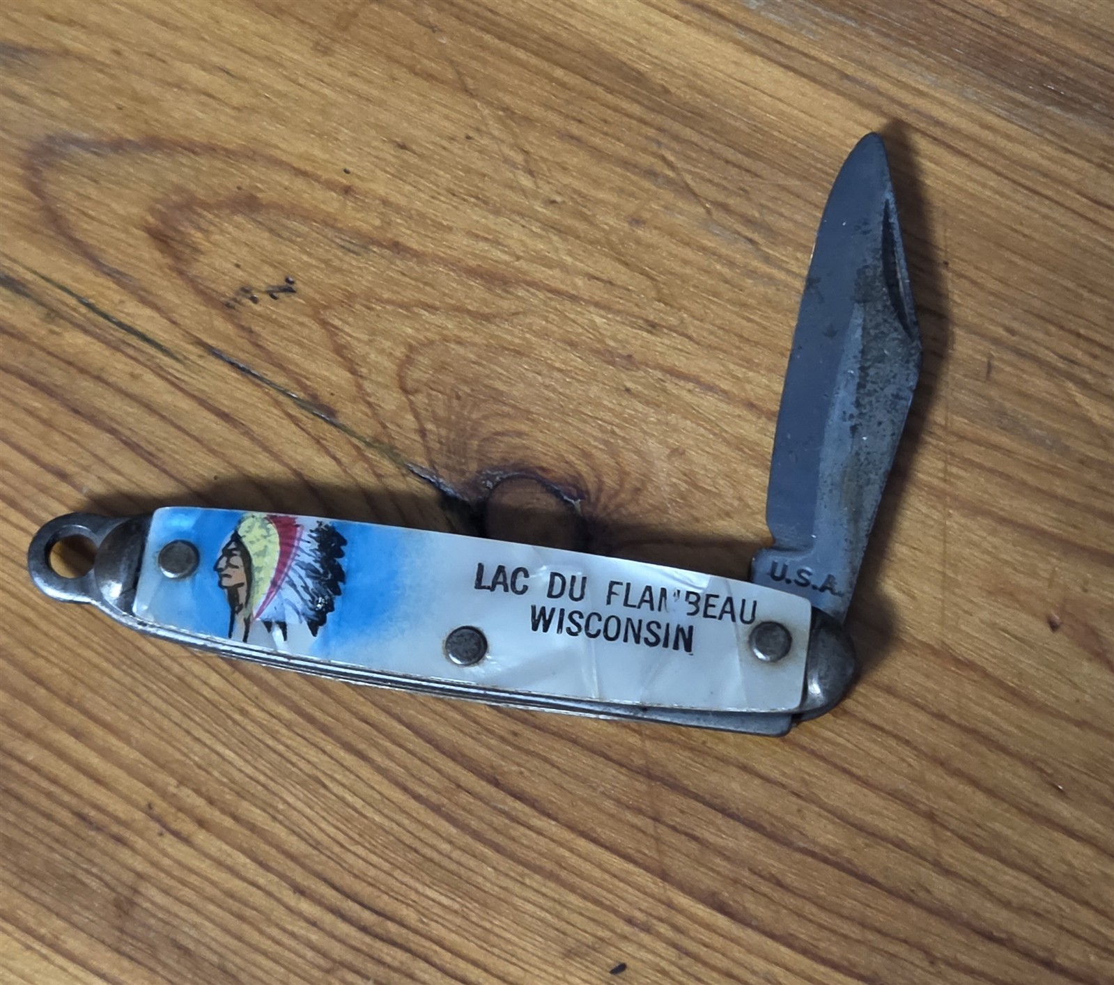 VINTAGE LAC DU FLAMBEAU FOLDING POKETKNIFE KEYCHAIN WISCONSIN 2-5/8\ VINTAGE LAC DU FLAMBEAU FOLDING POKETKNIFE KEYCHAIN WISCONSIN 2-5/8\