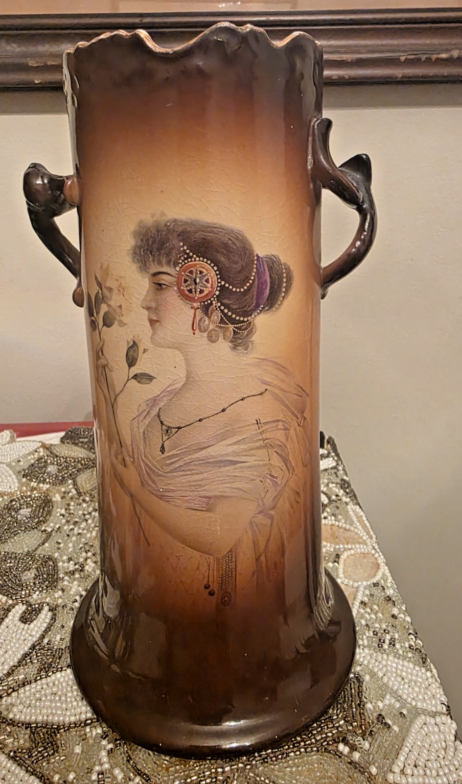 Antique IOGA Warwick Porcelain Hand Painted Portrait Vase A-17 1883-1913
