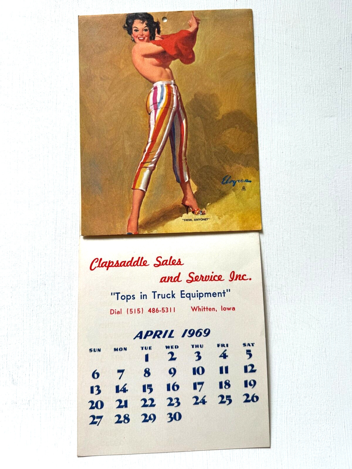 April 1969 Dipsy Doodles Pinup Girl Calendar Elvgren Woman Getting Undressed