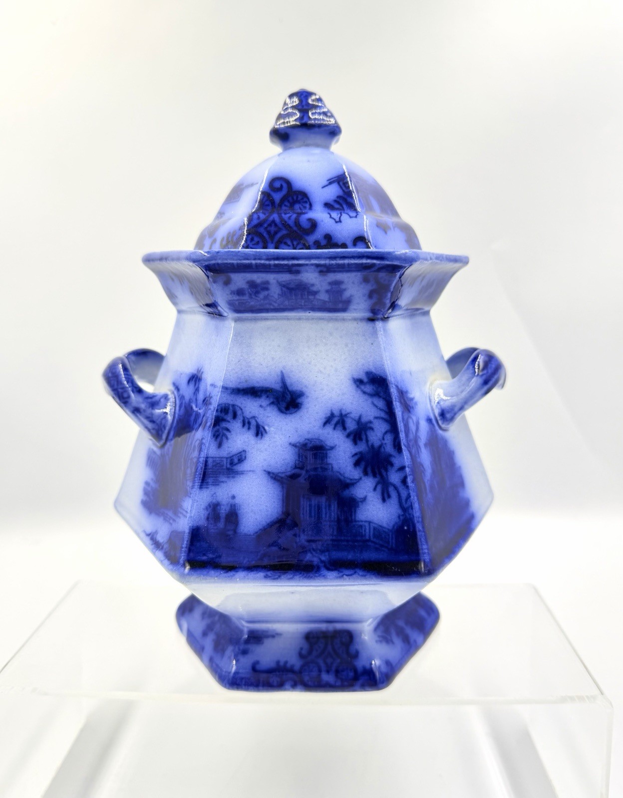 Antique J. CLEMENTSON FLOW BLUE IRONSTONE CHUSAN Sugar Bowl Octagonal w/ Lid Antique J. CLEMENTSON FLOW BLUE IRONSTONE CHUSAN Sugar Bowl Octagonal w/ Lid