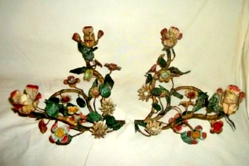 Italian Tole Cottagecore Candelabras Candle Holders 1930s Chippy Original Bold