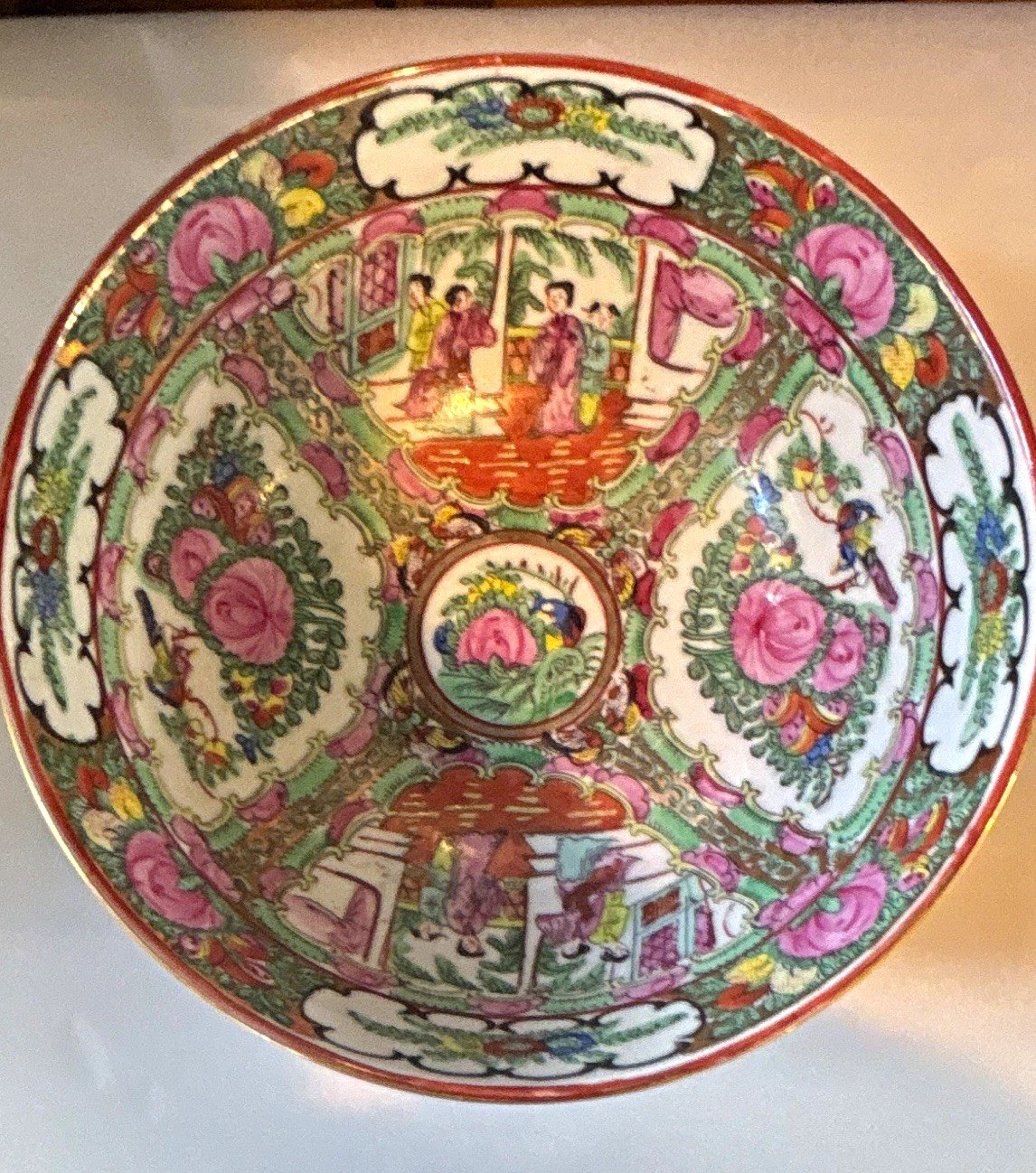Andrea Japanese Porcelain Ware Bowl Decorated in Hong Kong Rose & Figure Pattern Andrea Japanese Porcelain Ware Bowl Decorated in Hong Kong Rose & Figure Pattern