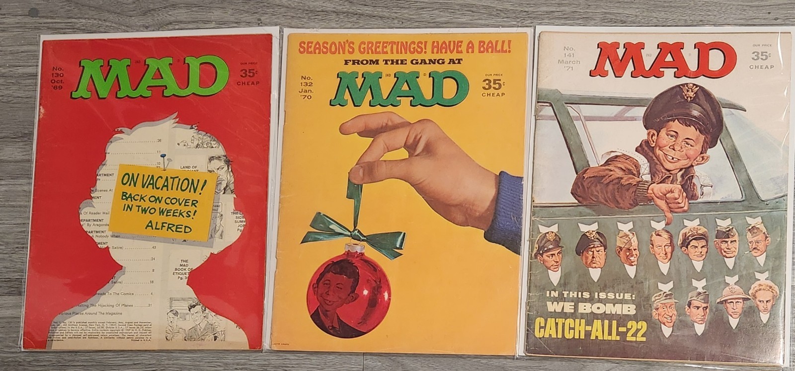 3 Vintage Mad Magazines No 130 Oct 69, 132 Jan 70, 141 March 71 In Bags 3 Vintage Mad Magazines No 130 Oct 69, 132 Jan 70, 141 March 71 In Bags