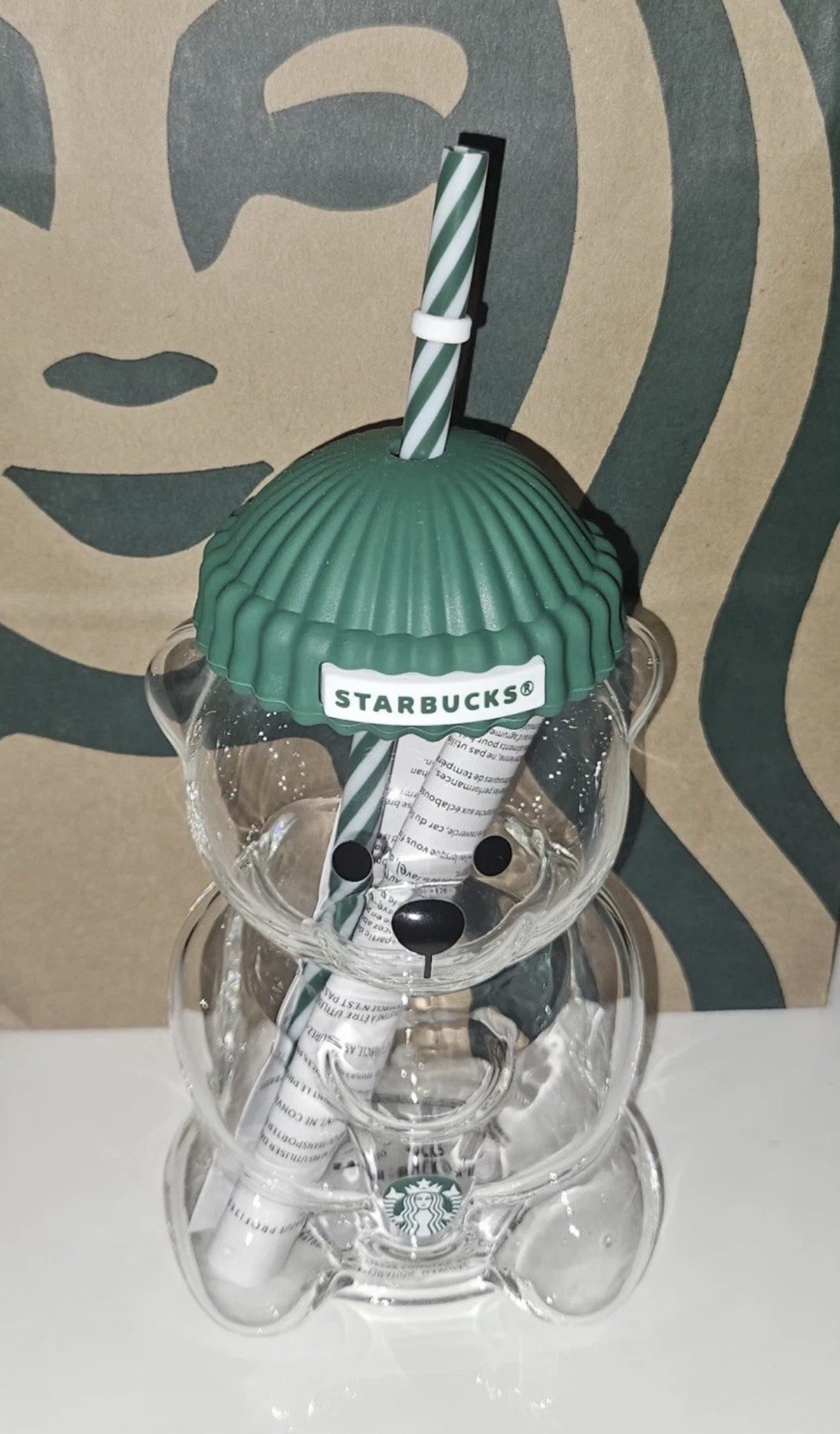 🎄 NIB Rare Starbucks Glass Teddy Bear Cup 🧸Holiday Viral Collectible