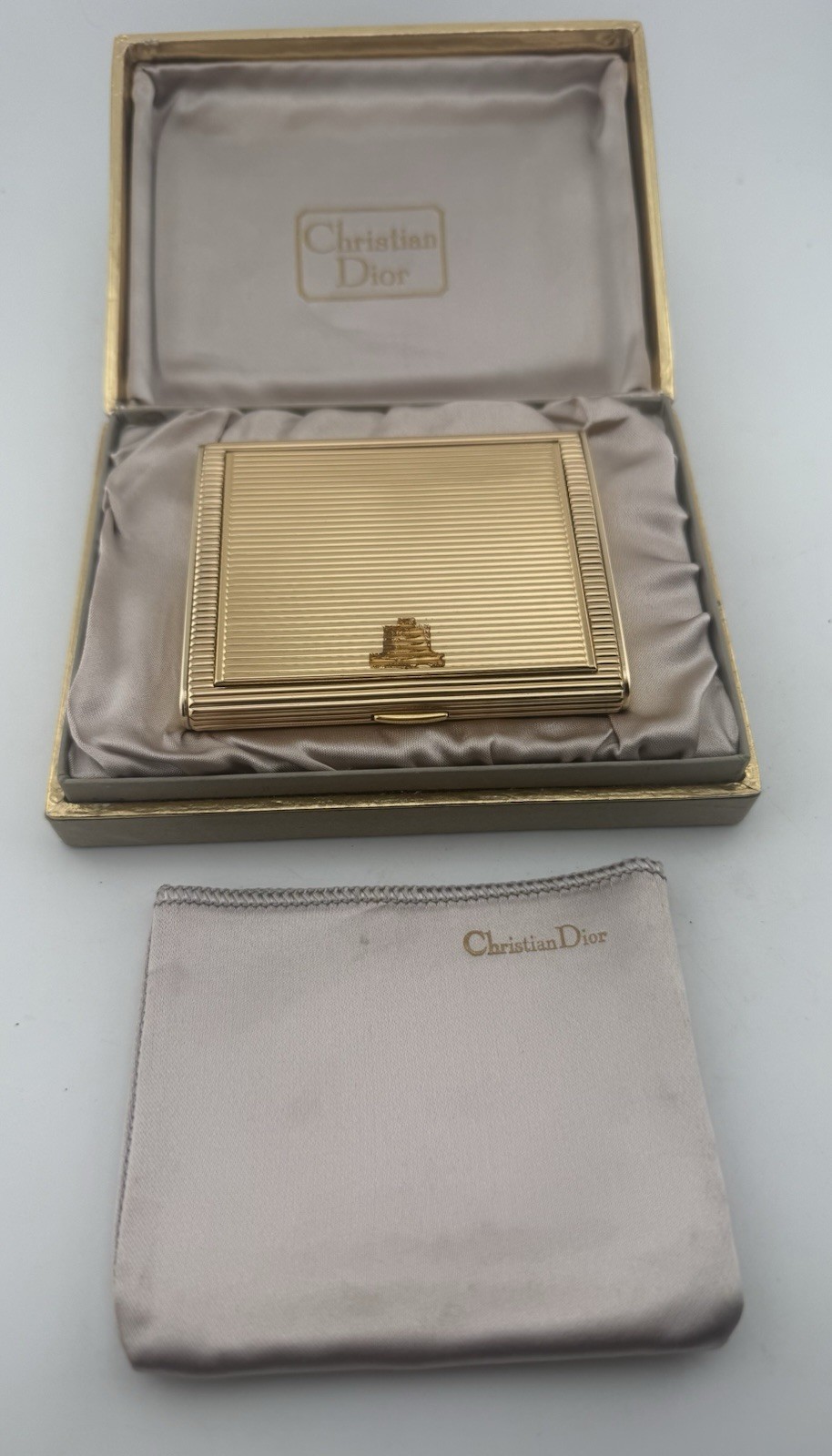 Vintage Christian Dior Ribbed GOLD-TONE Square Powder Compact Mirror. New Vintage Christian Dior Ribbed GOLD-TONE Square Powder Compact Mirror. New