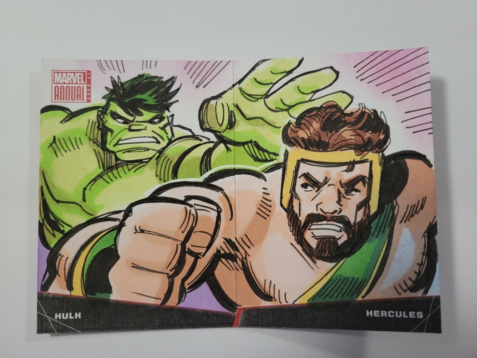 2020-21 Marvel Annual Battle Booklet Sketch Card By Tim Shinn Hulk V. Hercules