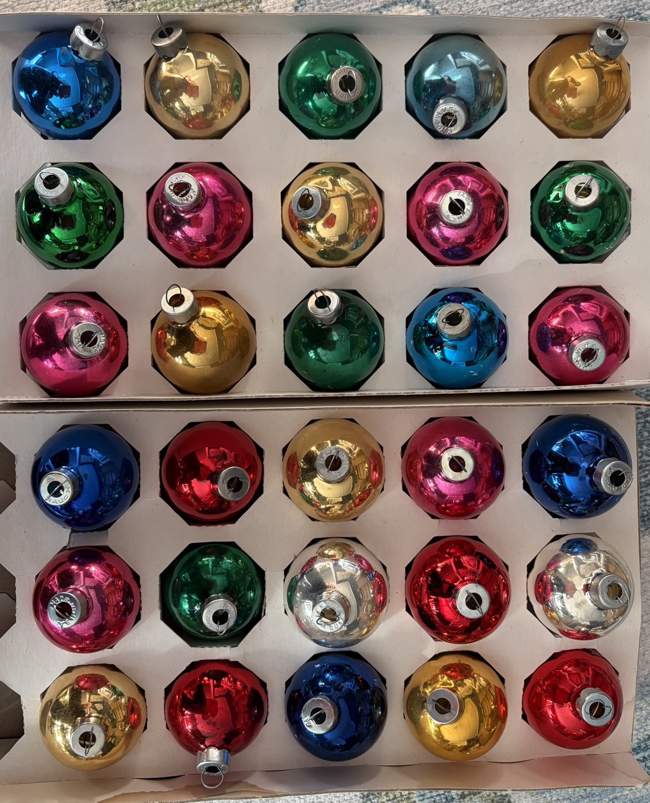 30 Vintage Mercury Glass Ornaments - Shiny Brite & Rauch mixed colors 30 Vintage Mercury Glass Ornaments - Shiny Brite & Rauch mixed colors