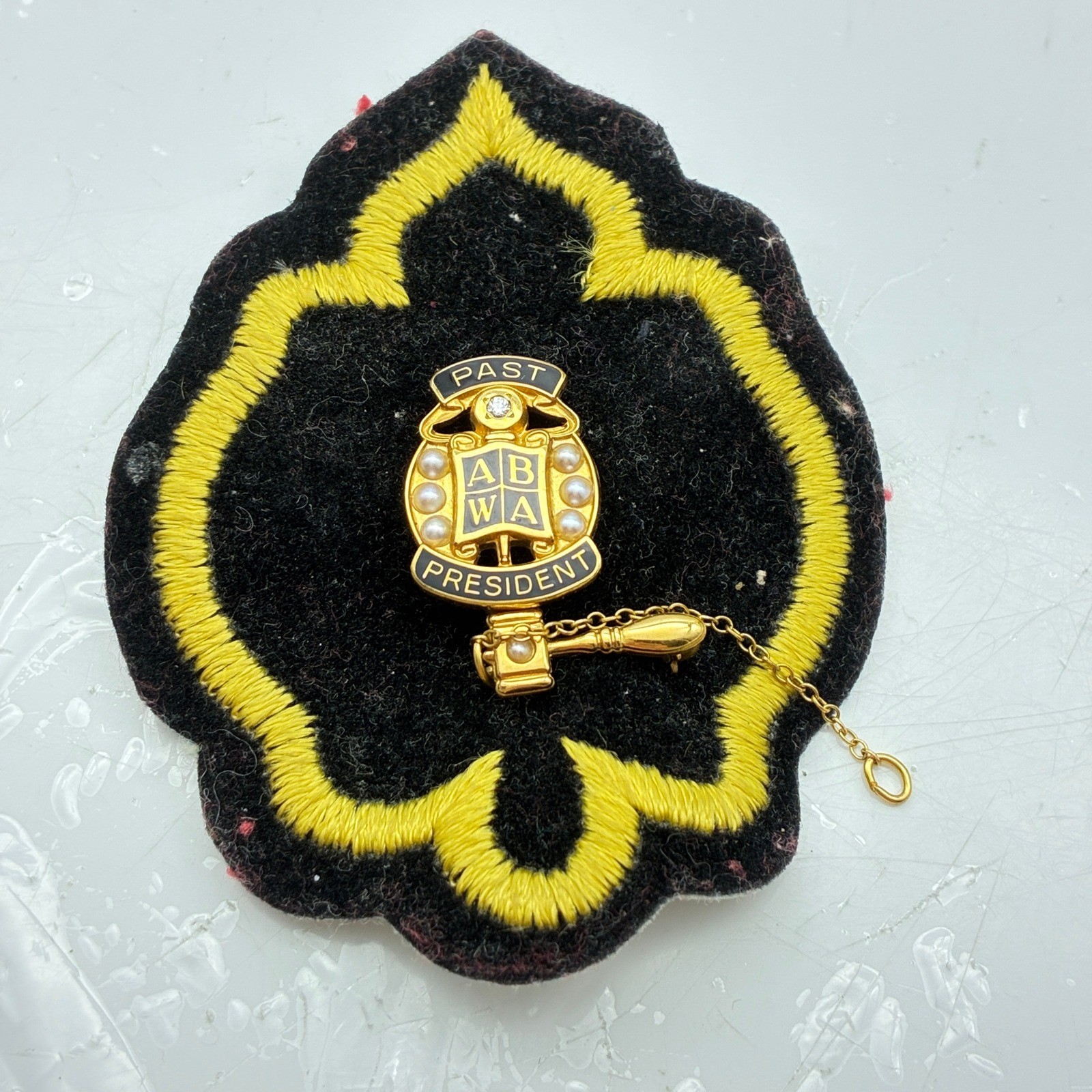 Vintage ABWA Past President Pin 1/20 12K Gold Filled Seed Pearl Gavel Guard Vintage ABWA Past President Pin 1/20 12K Gold Filled Seed Pearl Gavel Guard