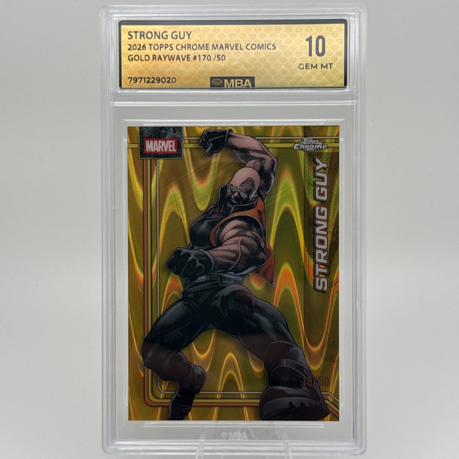 Topps 2026 Topps Chrome Marvel Strong Guy #170 Gold RayWave /50 MBA 10 Gem Mt Topps 2026 Topps Chrome Marvel Strong Guy #170 Gold RayWave /50 MBA 10 Gem Mt