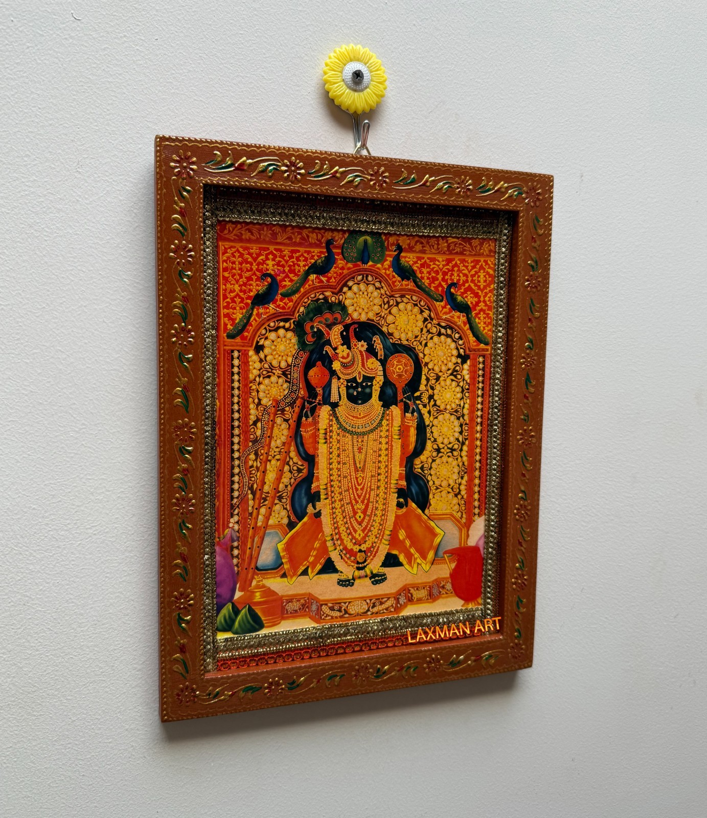 Vintage Photo God Shrinathji Poster Wall decor art handpainted frame- 9x12