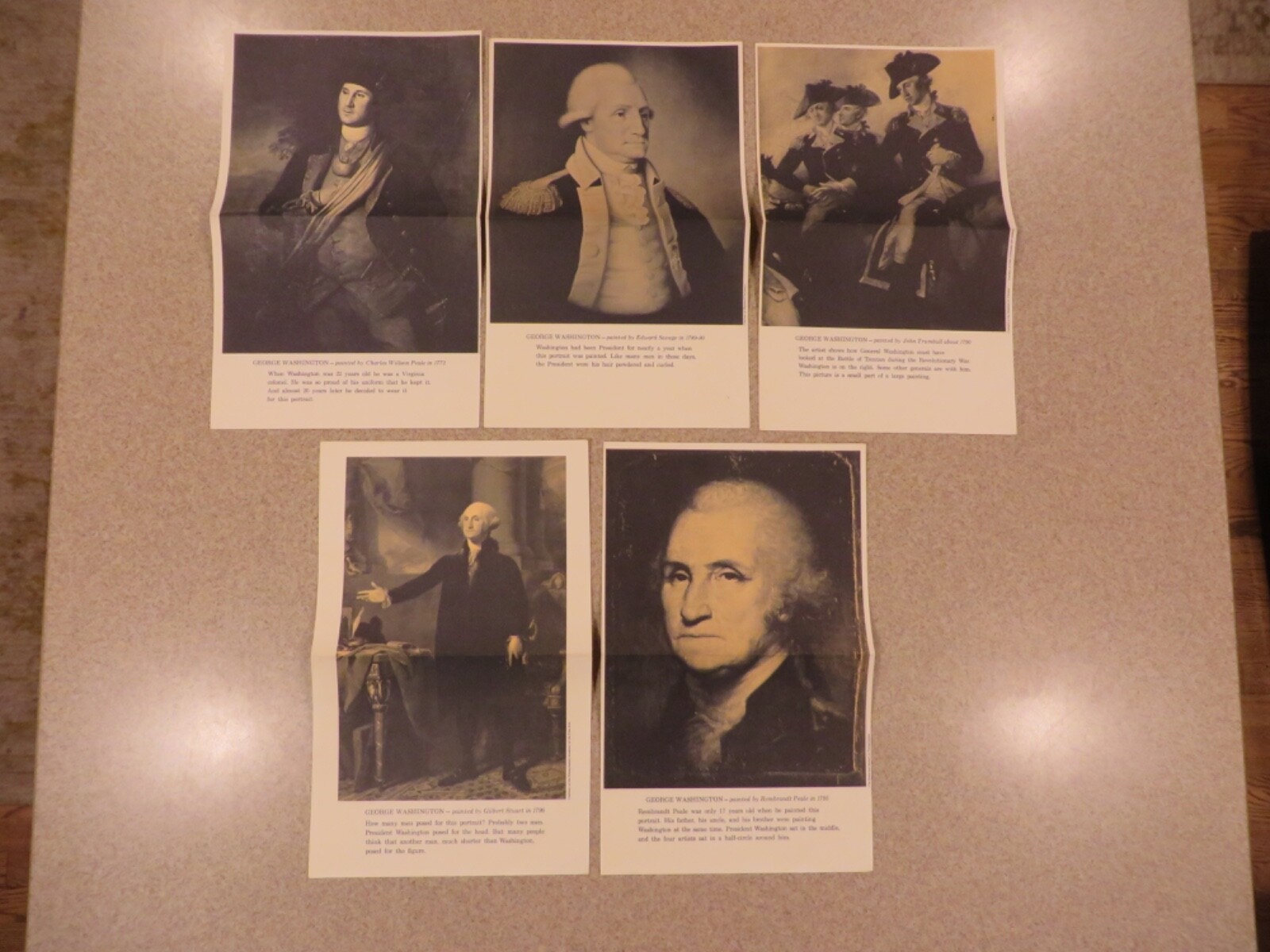 GEORGE WASHINGTON SET OF 5  BLACK AND WHITE PRINTS OF FAMOUS PAINTINGS 14x9