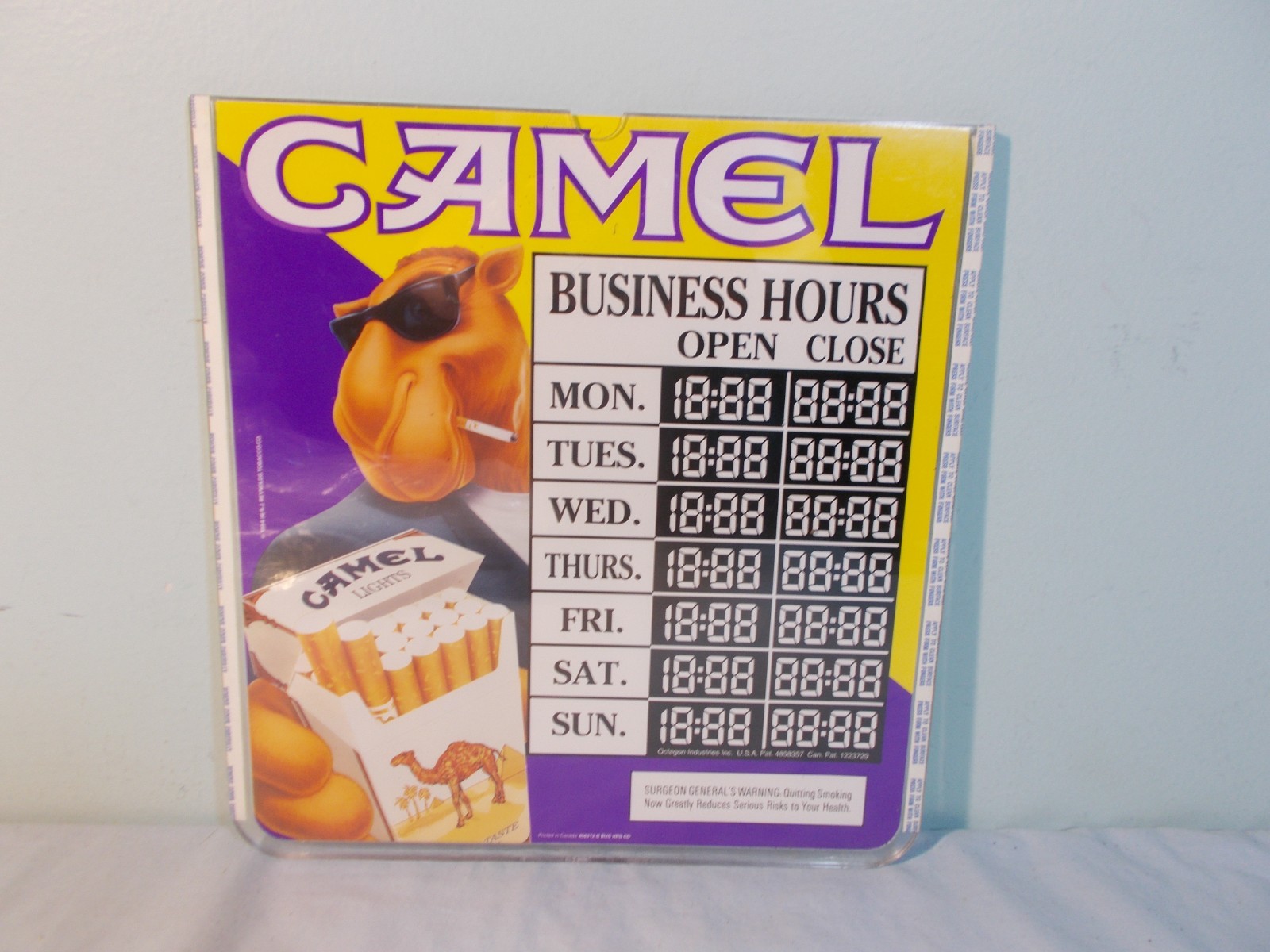 Vtg 1994 Joe CAMEL LIGHTS Cigarettes Store Business Hours Sign 2 Side in Plastic