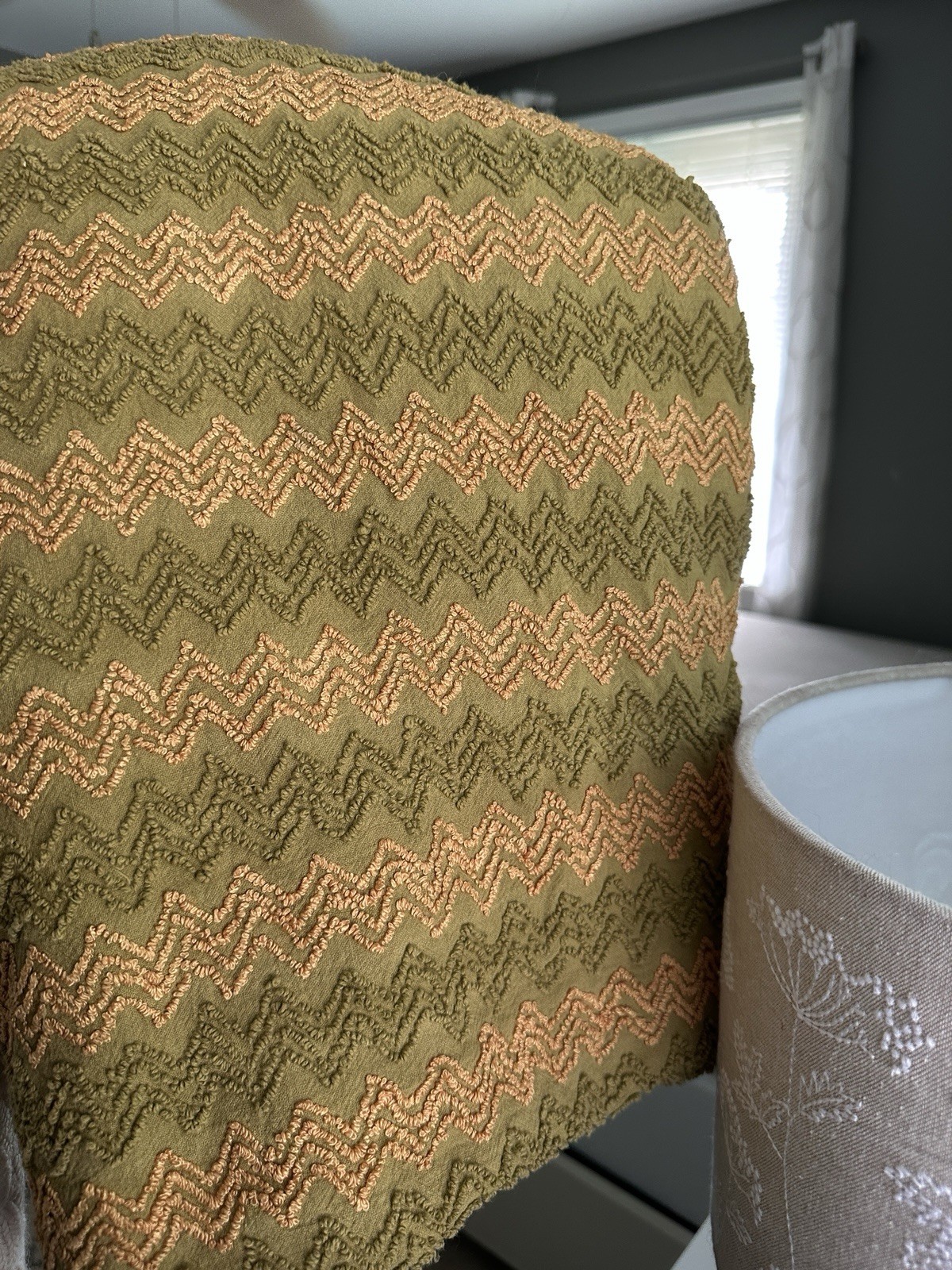 *Dirty Martini* Vintage Olive Green & Gold Chevron Chenille Bedspread~88x100 *Dirty Martini* Vintage Olive Green & Gold Chevron Chenille Bedspread~88x100