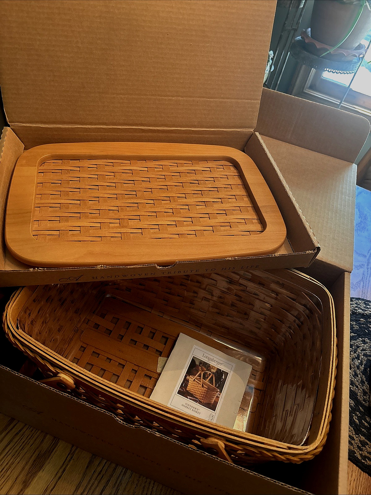 Longaberger 2000 Founder's Market Basket NEW Lid -Protector-Boxes Signed  954
