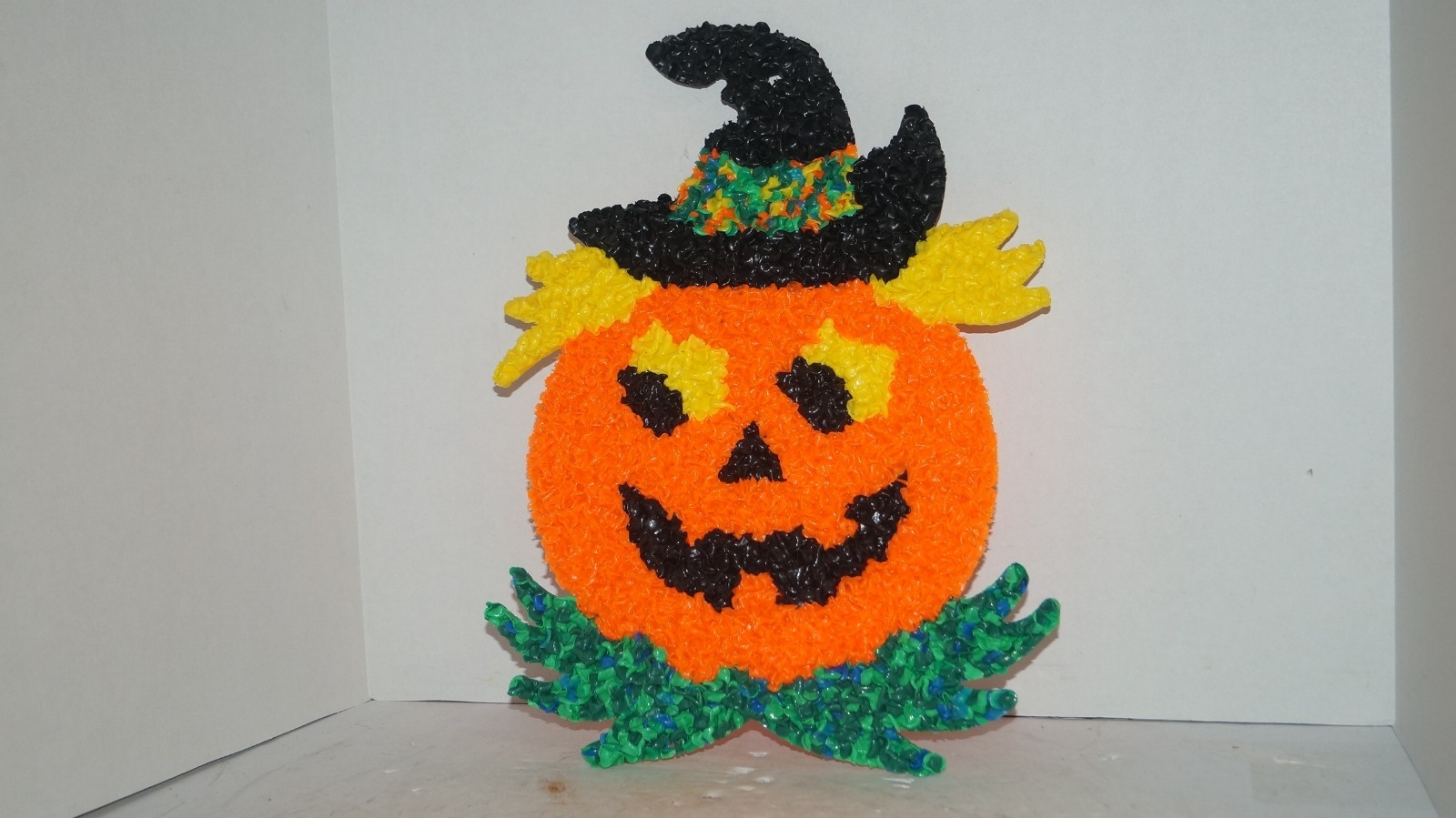 Vintage Large 17” Melted Plastic Popcorn Wall Halloween Pumpkin by Kage Co USA Vintage Large 17” Melted Plastic Popcorn Wall Halloween Pumpkin by Kage Co USA