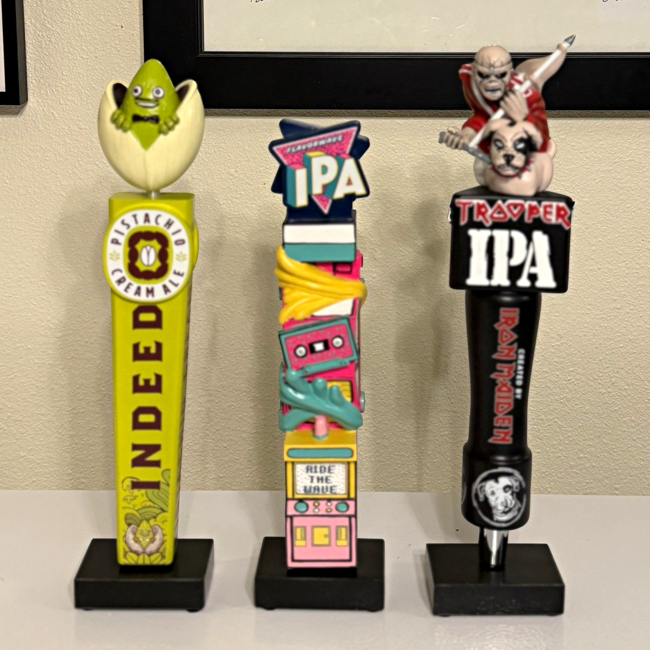 RARE Lot of 3 Beer Tap Handles - Trooper & Indeed Pistachio/Flavorwave RARE Lot of 3 Beer Tap Handles - Trooper & Indeed Pistachio/Flavorwave