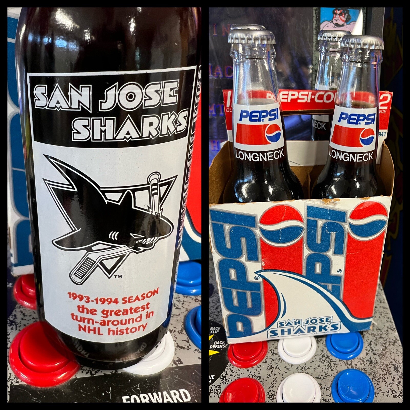 4 Pack: Vintage 1993-94 San Jose Sharks Pepsi Commemorative Bottle Set UNOPENED 4 Pack: Vintage 1993-94 San Jose Sharks Pepsi Commemorative Bottle Set UNOPENED