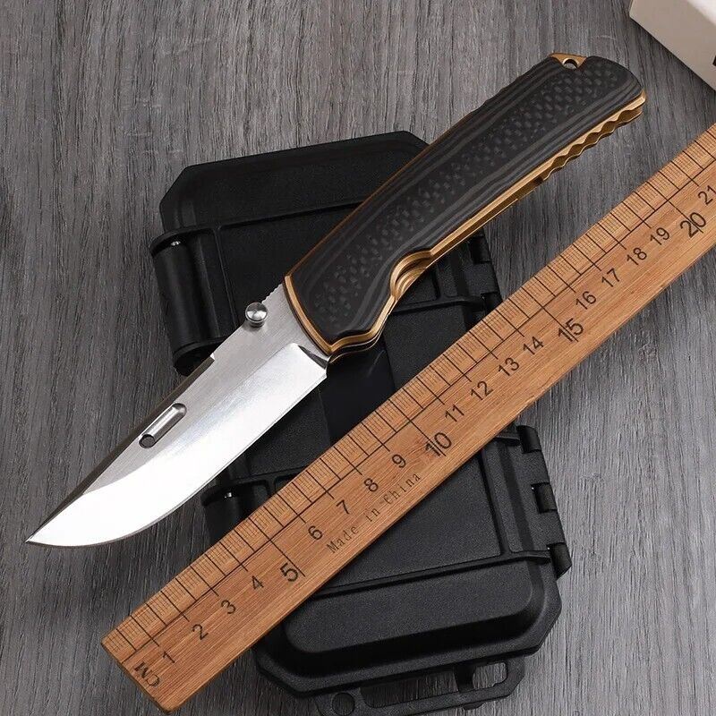 Straightback Folding Knife Pocket Hunting Survival Camp VG10 Steel Carbon Fiber