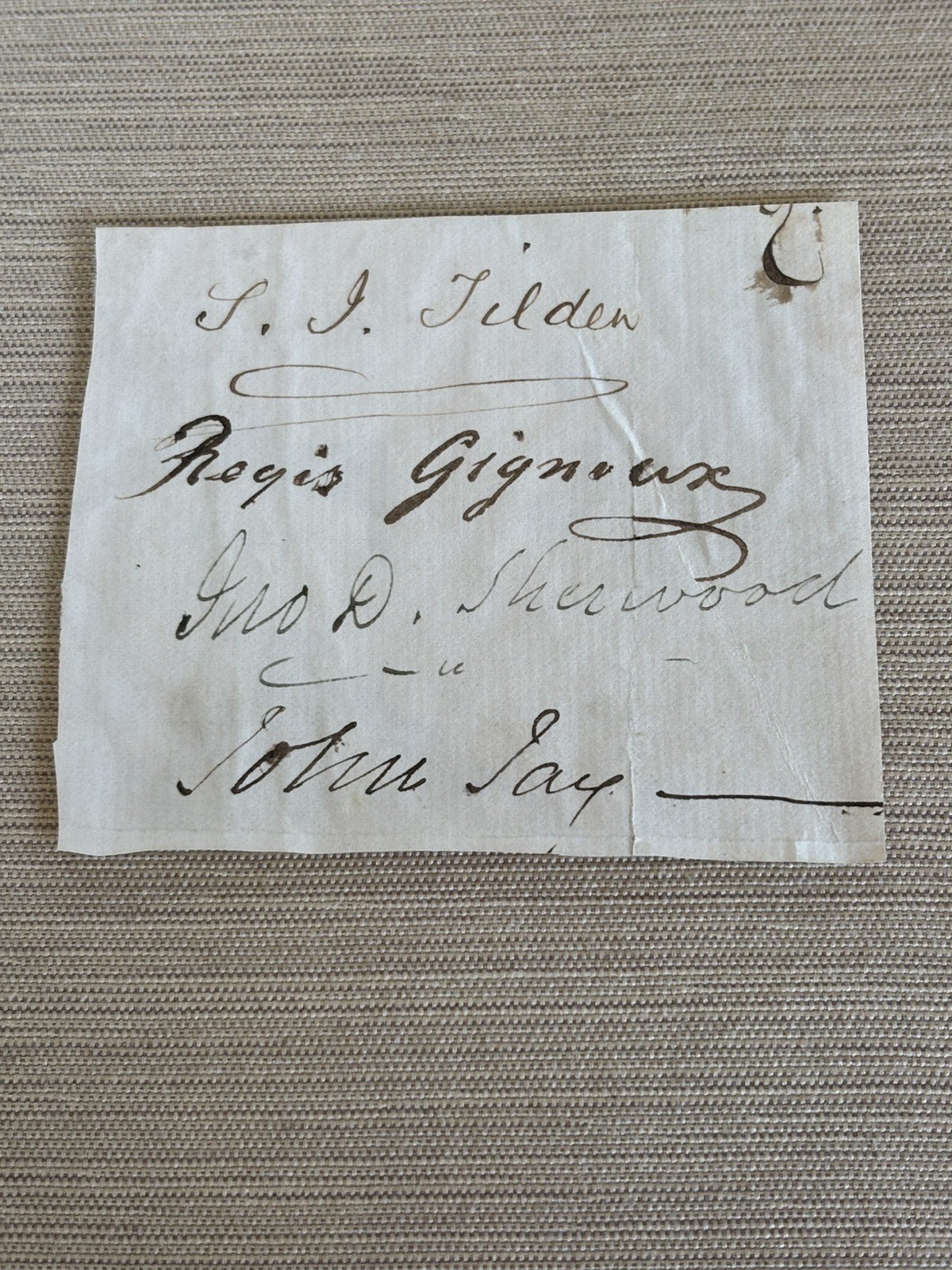 John Jay, S J Tilden, Regis Gignoux, And Sherwood Signatures Page Cut From Book John Jay, S J Tilden, Regis Gignoux, And Sherwood Signatures Page Cut From Book