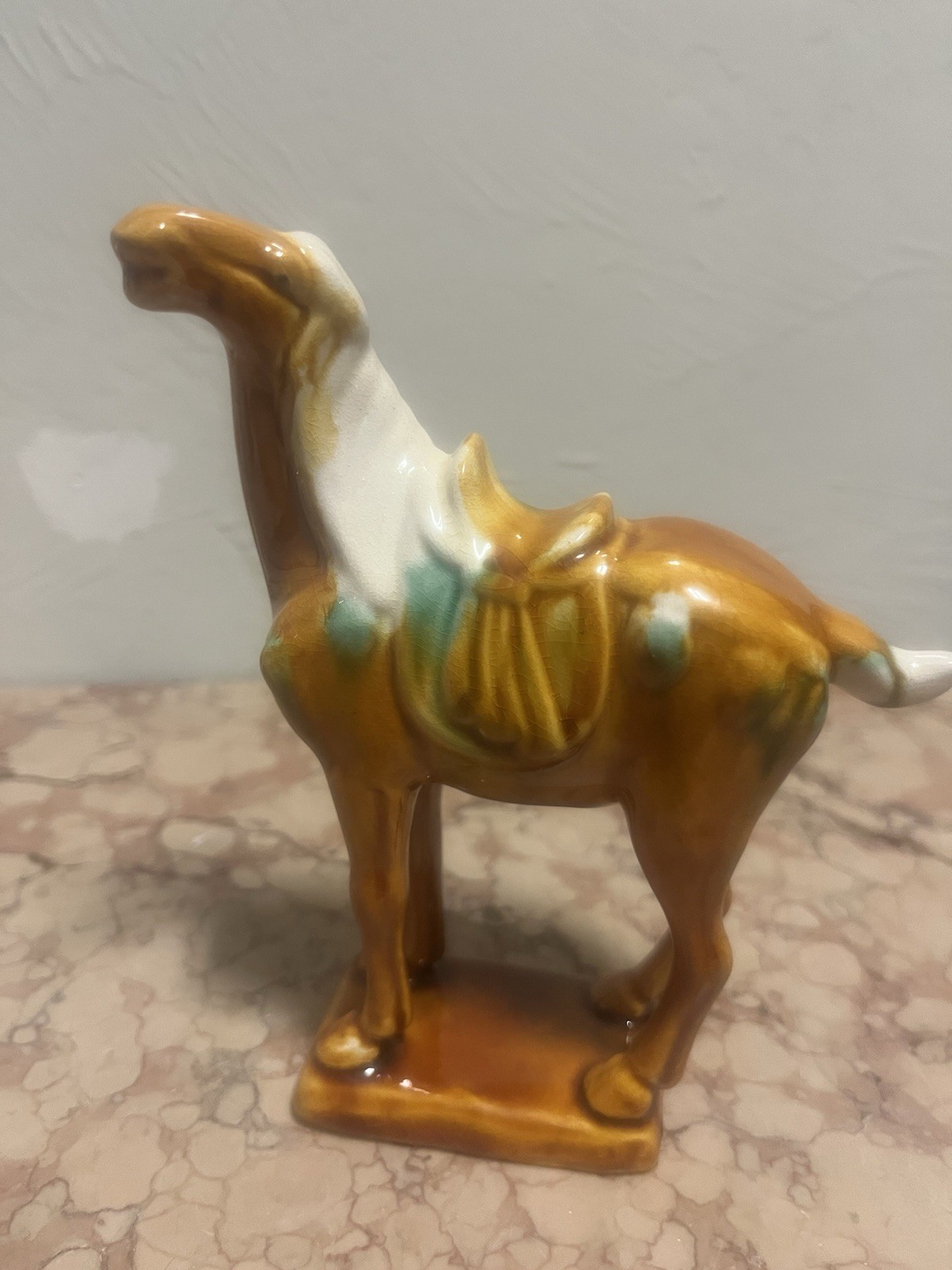 Vintage Chinese Tang Dynasty Style Sancai Glazed Horse Figurine. Vintage Chinese Tang Dynasty Style Sancai Glazed Horse Figurine.