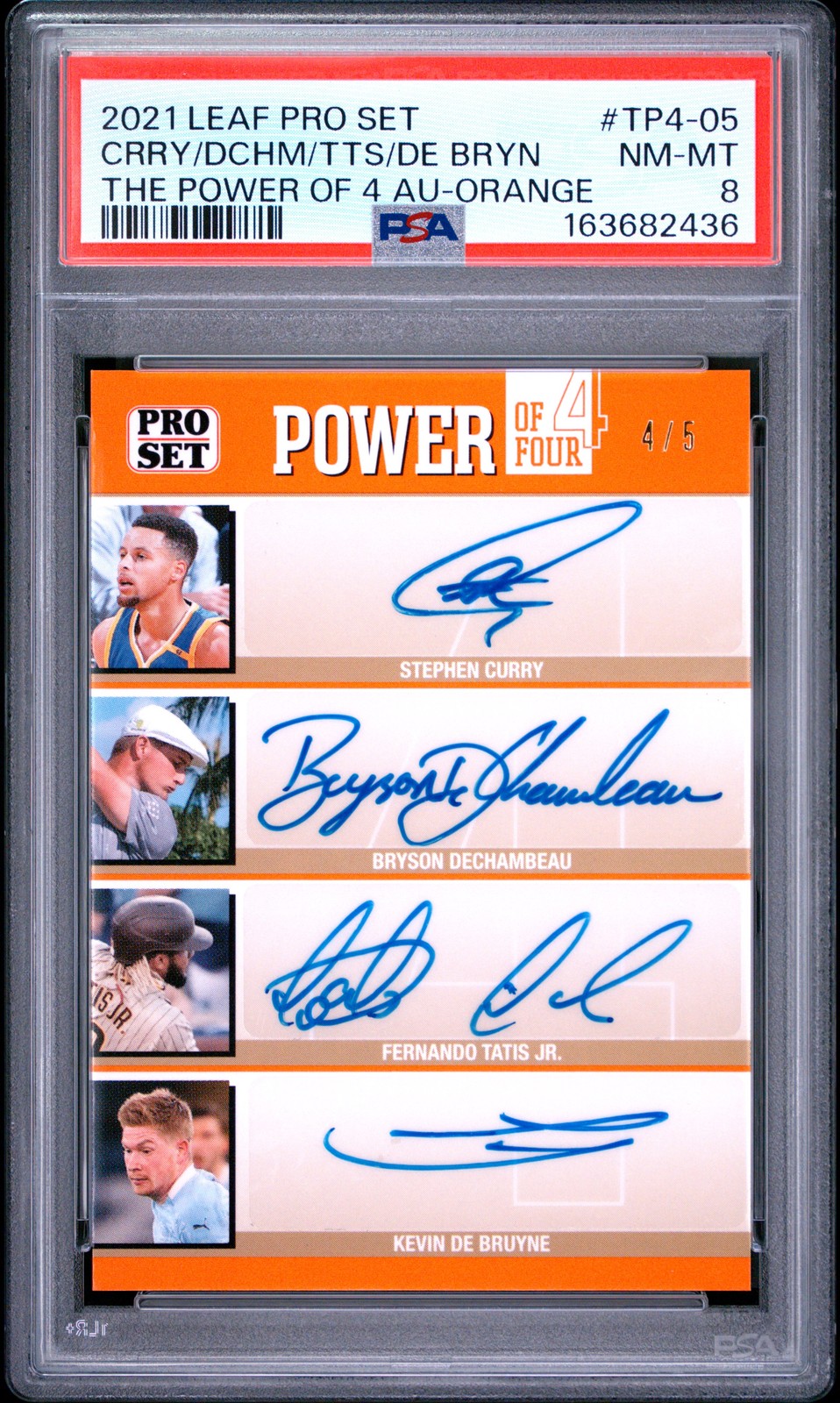 BRYSON DECHAMBEAU/FERNANDO TATIS JR./KEVIN DE BRUYNE/STEPHEN CURRY 4/5 PSA 8