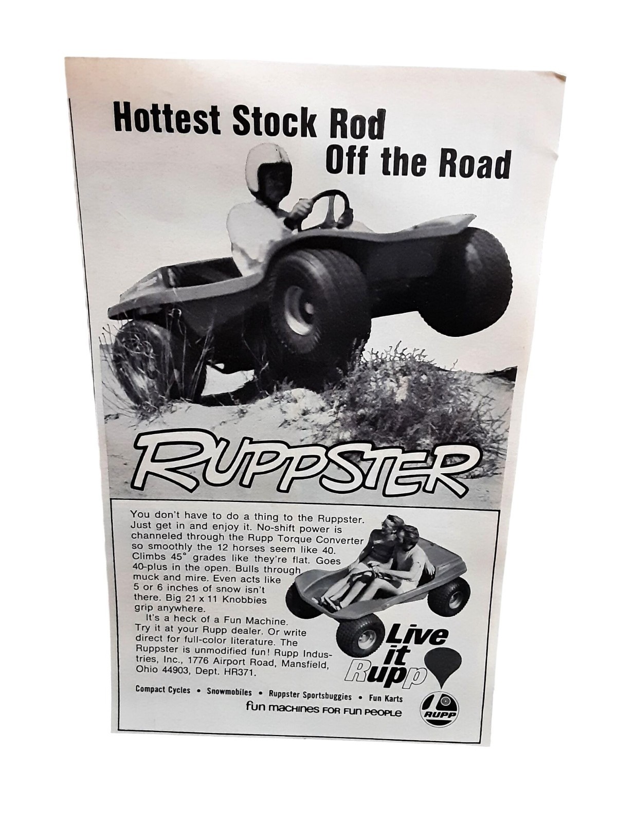1971 Rupp Ruppster Off Road Buggy Go Kart Vintage Advertising Print