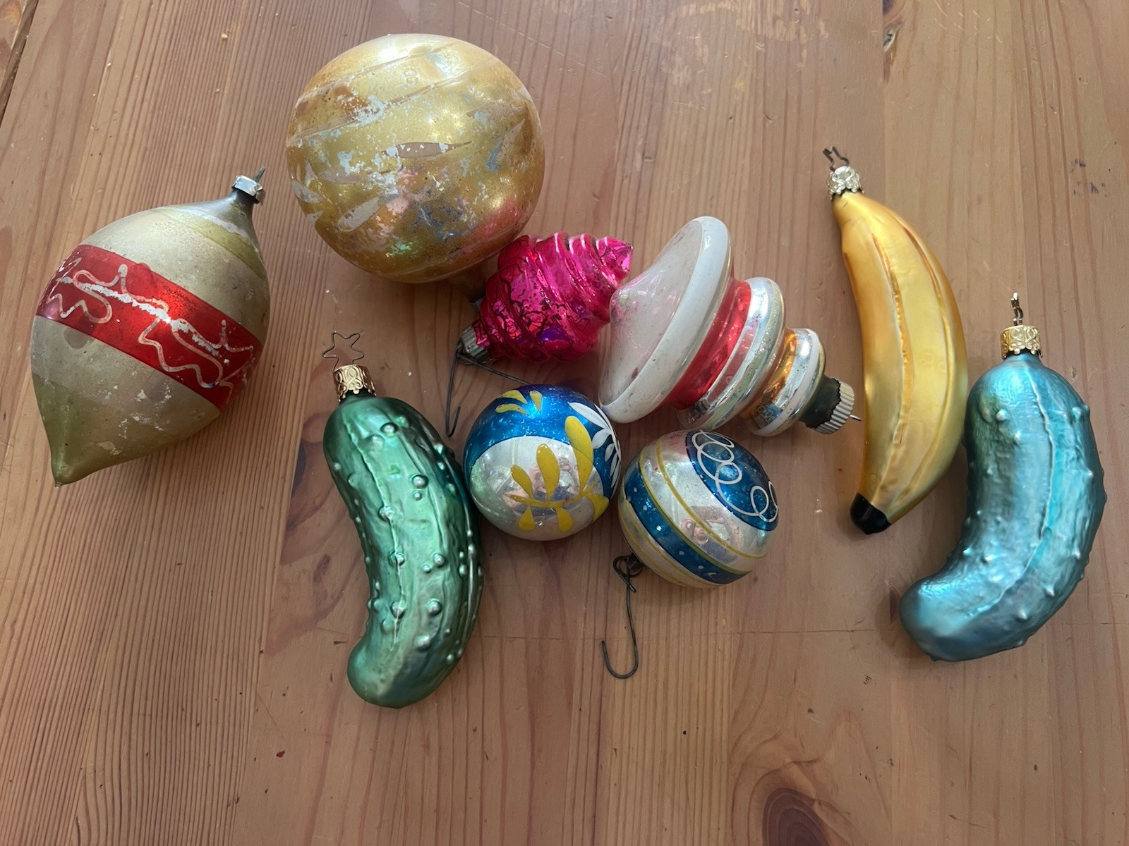 Vintage Mercury Glass Christmas Ornament Lot Mixed Balls Figural Lot of 9 Vintage Mercury Glass Christmas Ornament Lot Mixed Balls Figural Lot of 9