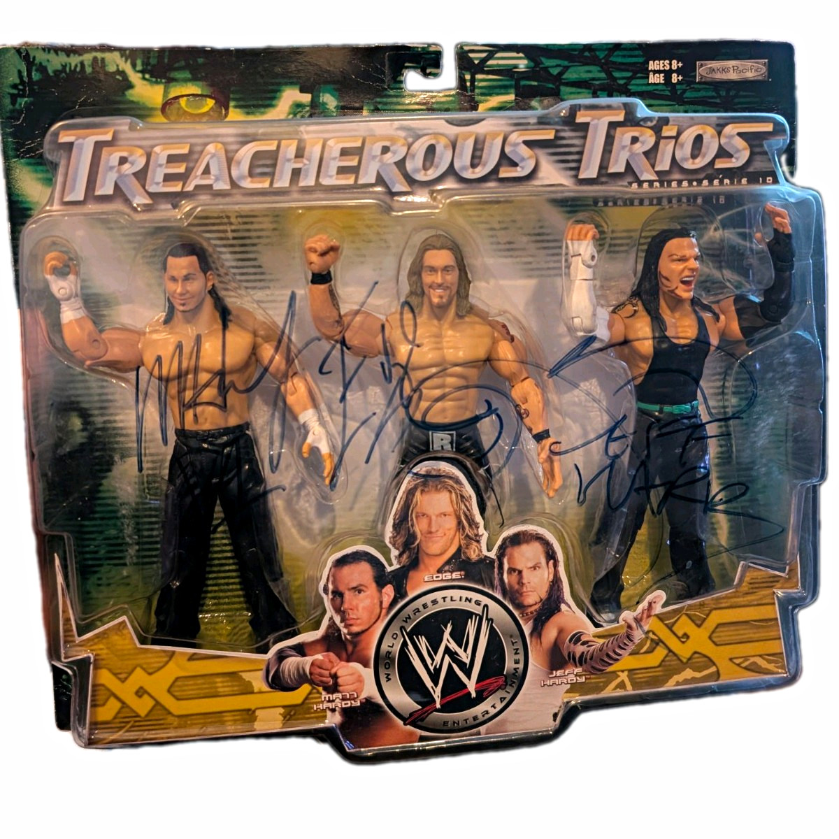 JAKKS Pacific WWE Treacherous Trios Edge & Hardy Brothers 3-Pack Signed BAS JAKKS Pacific WWE Treacherous Trios Edge & Hardy Brothers 3-Pack Signed BAS