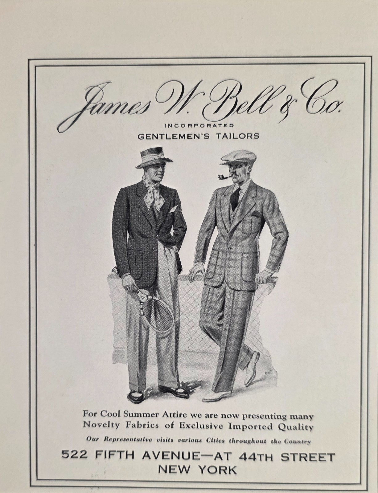 1936 Print Ad James W. Bell & Co Gentlemen\'s Tailors Cool Summer Attire New York