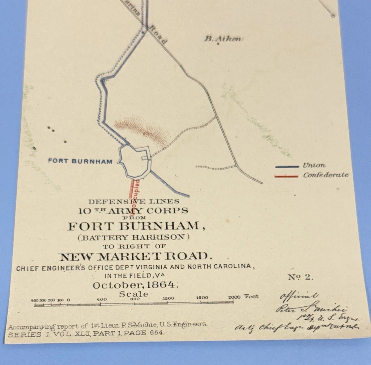 Antique Civil War Map 1864 Virginia Fort Burnham Union Army Official Atlas