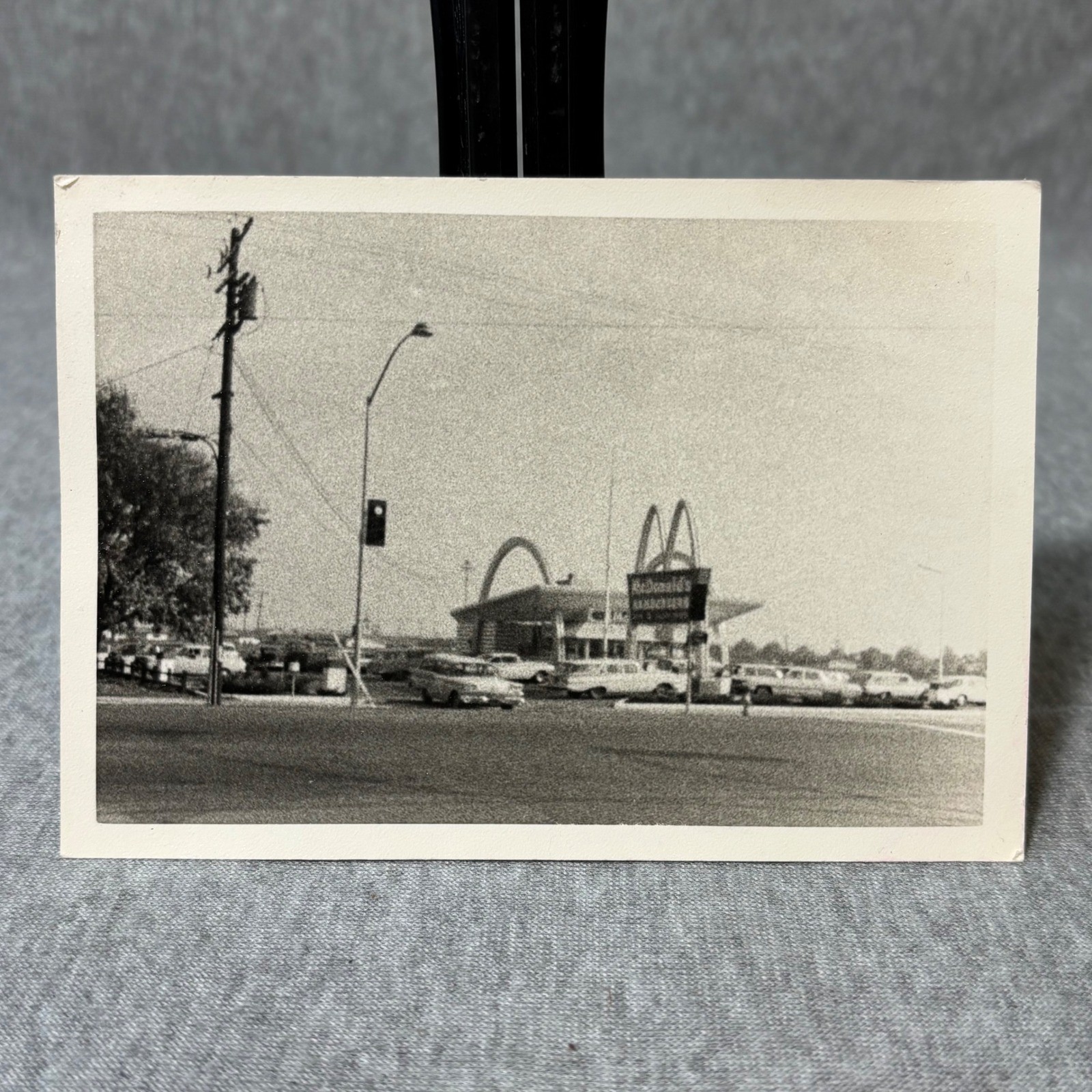 Vintage 1967 McDonalds Original Minox Photo Print B&W Golden Arches Americana 67