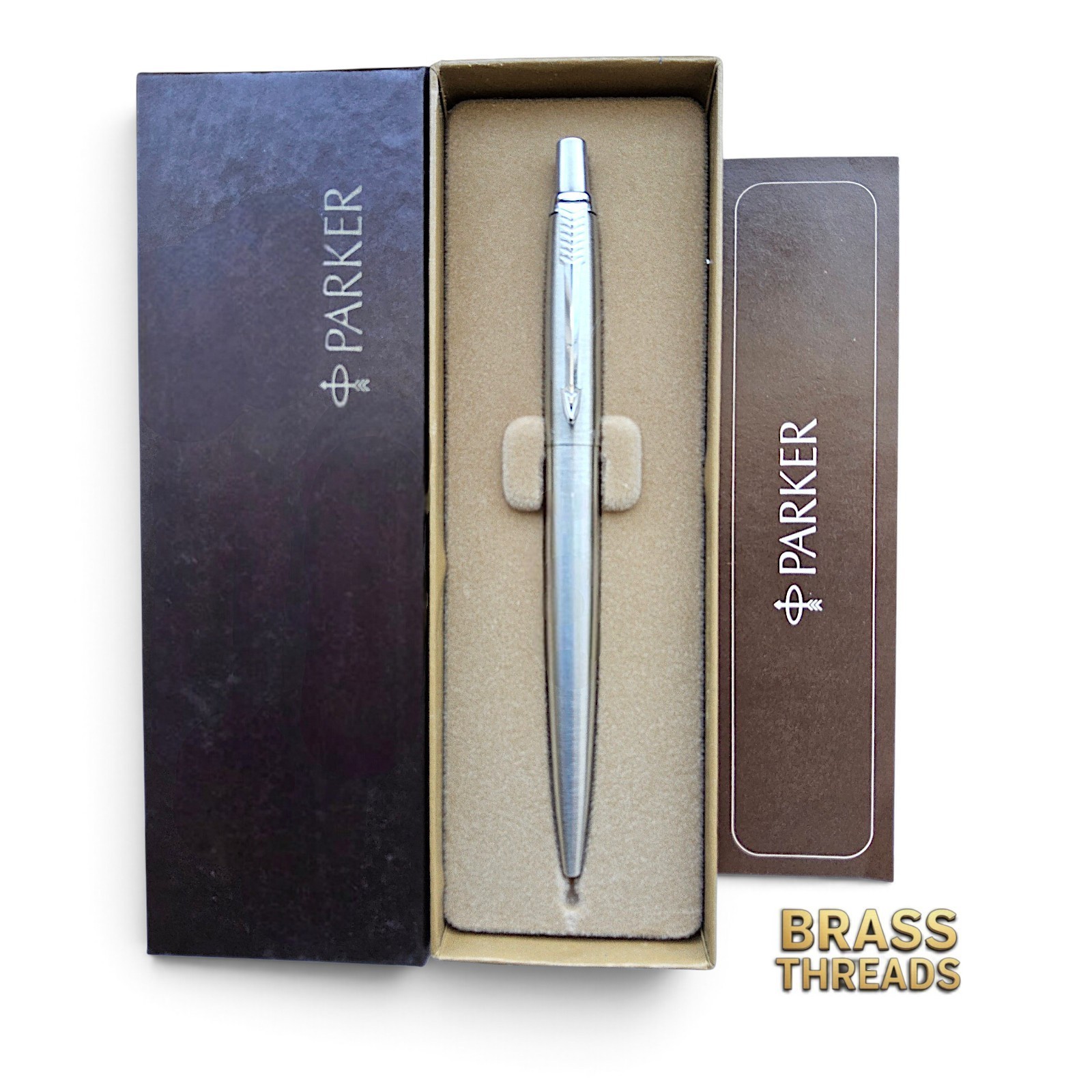 Parker Jotter Stainless Steel Brass Threads Parker Logo Top NOS