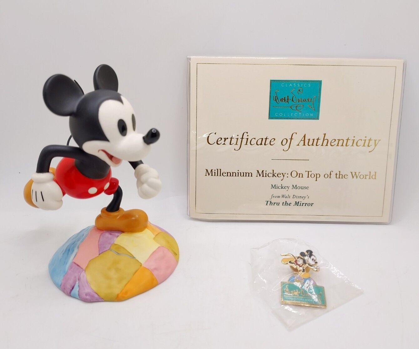 WDCC Disney Millennium Mickey Mouse Figurine On Top of the World Box COA Pin