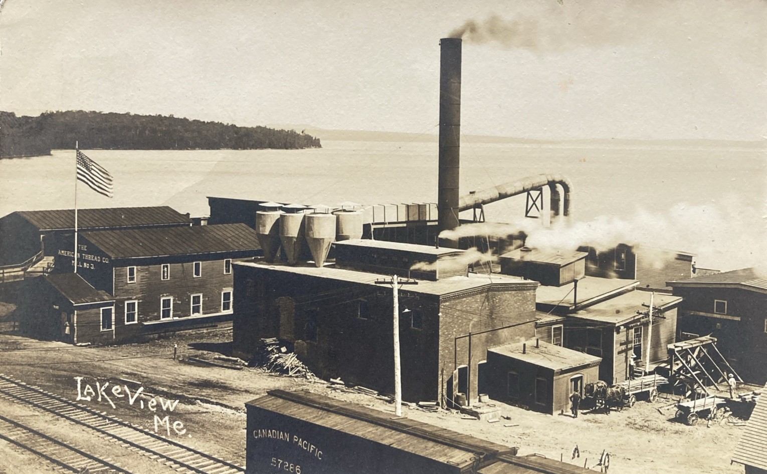 c1915 Lake View ME American Thread Company Mill On Schoodic Lake RPPC Postcard