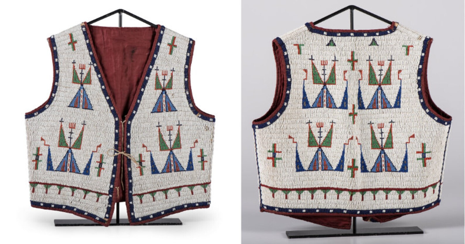 Old American Sioux Style Fully Beaded Front Suede Hide Back Powwow Vest NV54