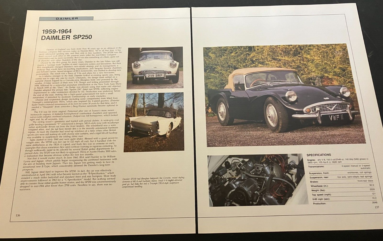 1959-1964 Daimler Dart SP250 - Vintage Automotive Spec-Sheet Art Print Wall Art 1959-1964 Daimler Dart SP250 - Vintage Automotive Spec-Sheet Art Print Wall Art
