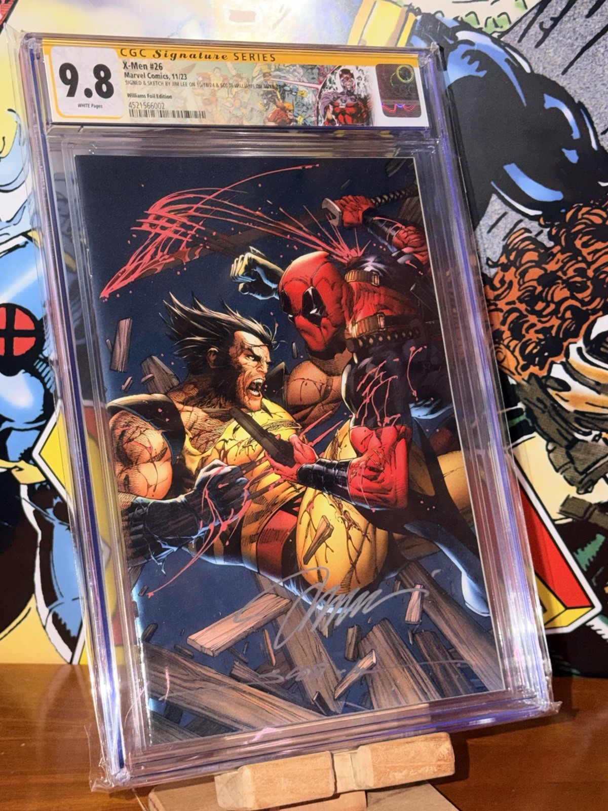 X-Men #26 CGC SS 9.8 Jim Lee Sketch Scott Williams Signed Foil Wolverine Deadpoo