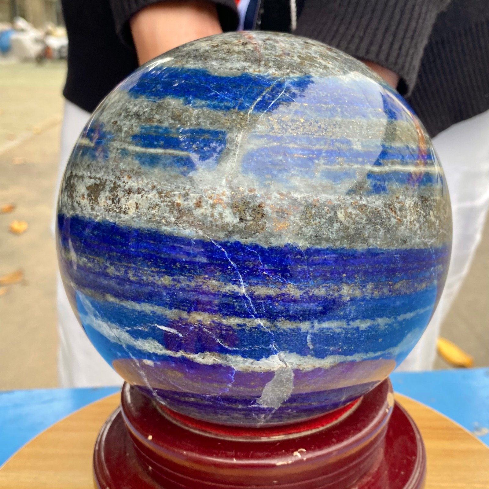 11.99LB Large Natural Lapis lazuli jasper Quartz Sphere Crystal Ball Reiki Heal